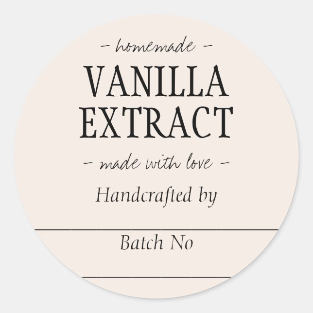Homemade Beige Vanilla Extract Kitchen Jar Classic Round Sticker (Front)