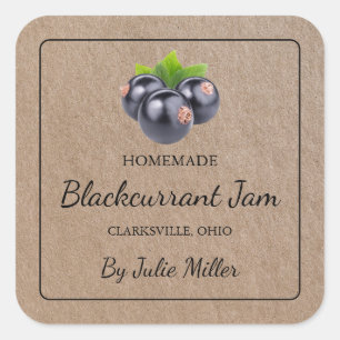 Homemade Blackcurrant Jam Square Kraft Paper Label