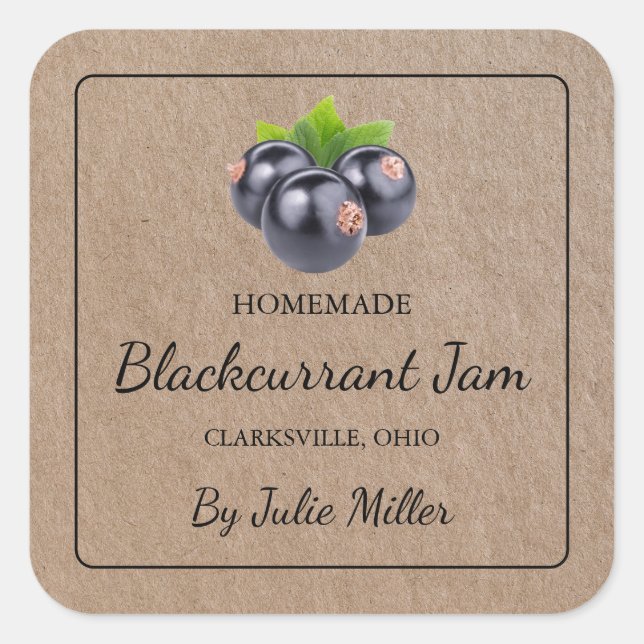 Homemade Blackcurrant Jam Square Kraft Paper Label (Front)