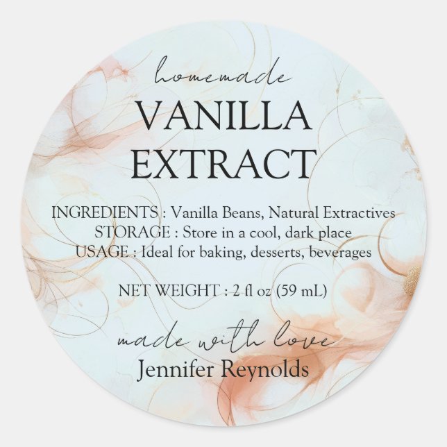 Homemade blue Vanilla Extract and Instructions Classic Round Sticker (Front)