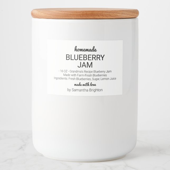 Homemade Blueberry Jam Custom Kitchen Pantry Food Label (Front)
