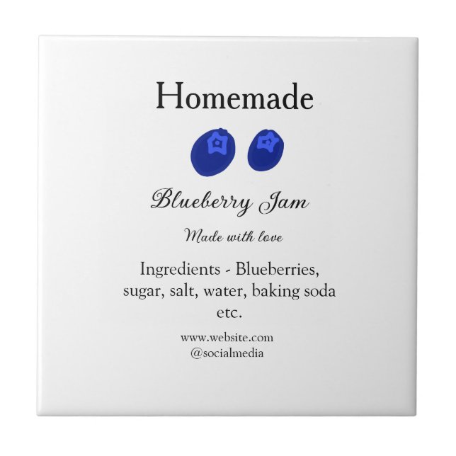 Homemade blueberry jam made with love add text tile (Front)