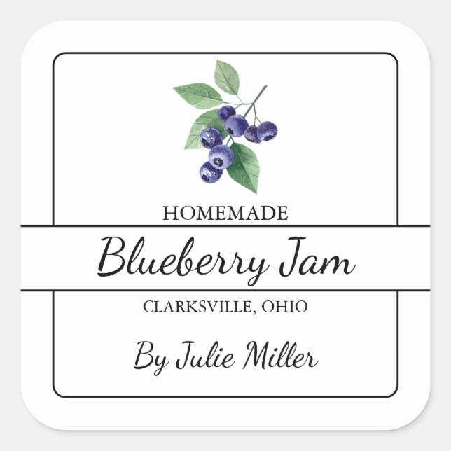 Homemade Blueberry Jam Square Label (Front)