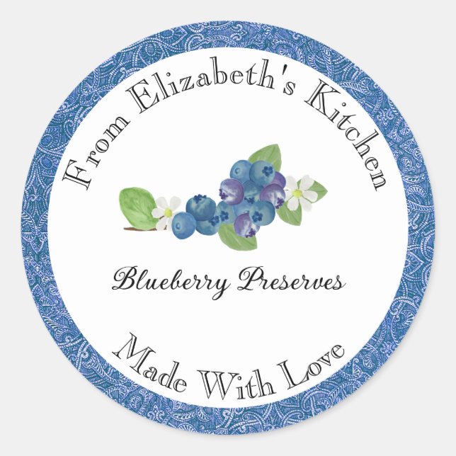 Homemade Blueberry Preserves Jar Label  (Front)