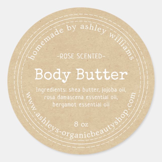Homemade Body Butter Kraft Organic Business Label (Front)