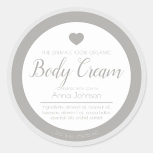 Homemade body cream ingredients grey white label