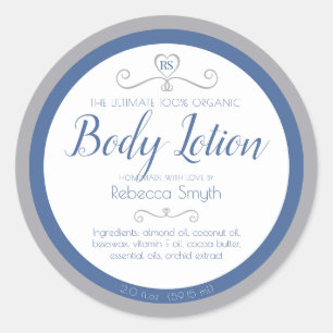 Homemade body lotion ingredients blue silver label