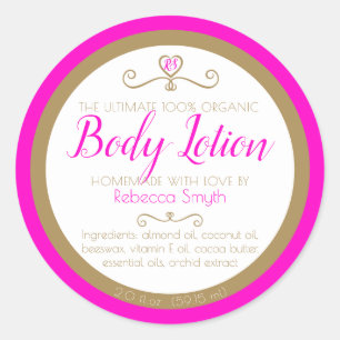 Homemade body lotion ingredients pink gold label