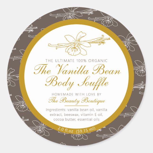Homemade body product vanilla ingredient brown classic round sticker (Front)
