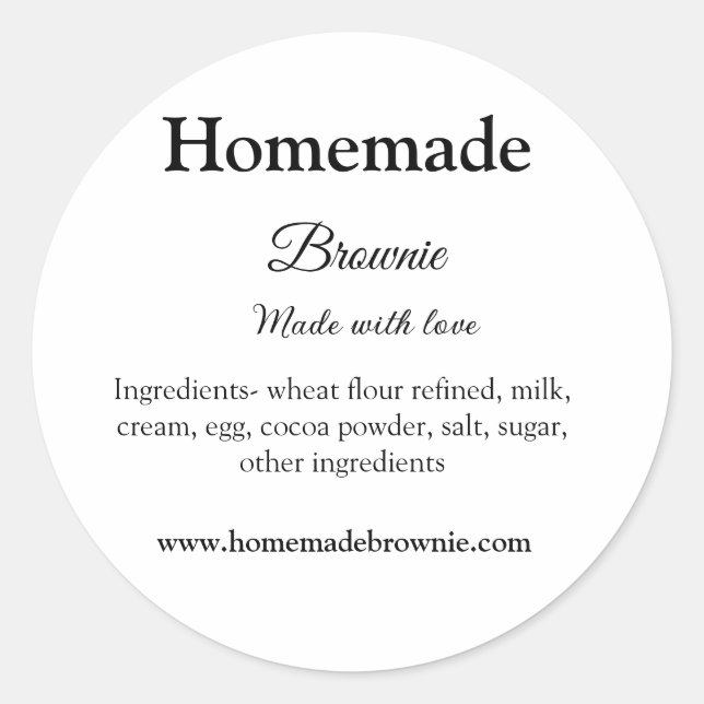 Homemade brwonie made with love add text website classic round sticker (Front)