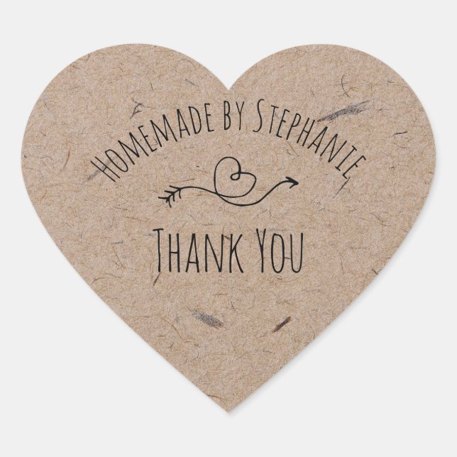 Homemade by | Kraft Paper Heart  Thank You Sticker (Front)