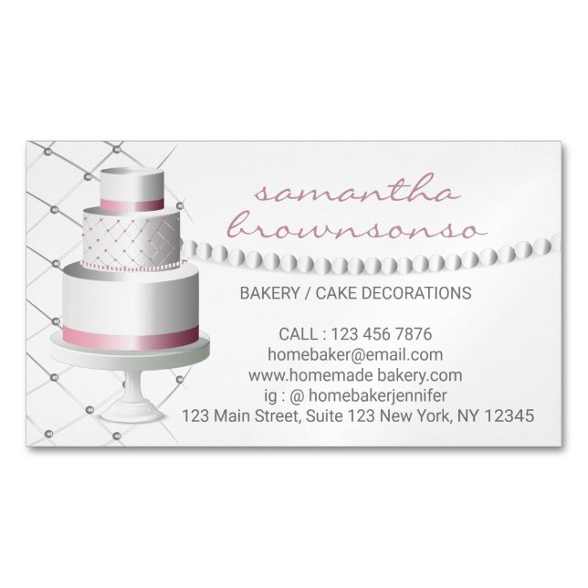 Homemade cake bakery sweet pastry simple grey magnetic business card (Front)
