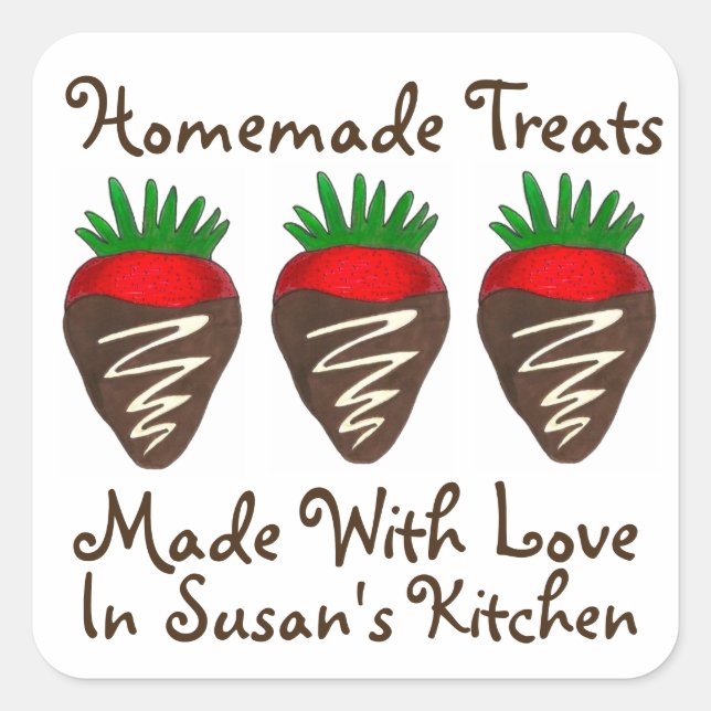 Homemade Candy Made With Love Chocolate Strawberry Square Sticker (Front)