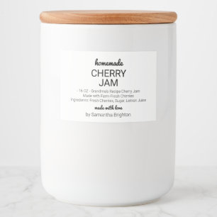 Homemade Cherry Jam Custom Kitchen Pantry Canning Food Label