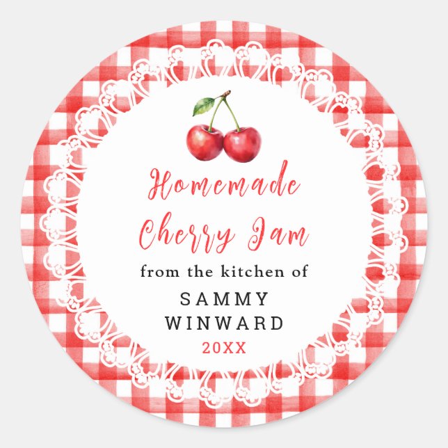 Homemade Cherry Jam Jar Label (Front)