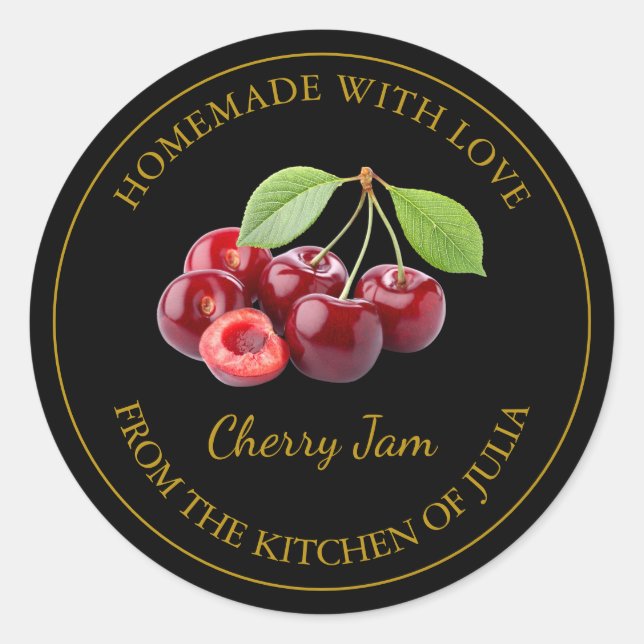 Homemade Cherry Jam Label | Black (Front)