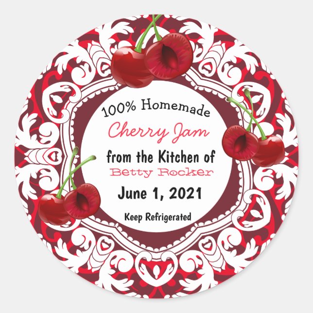 Homemade Cherry Jam Personalised  Classic Round Sticker (Front)