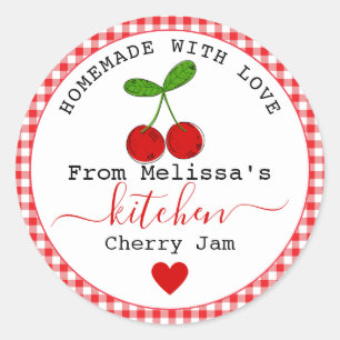 Homemade Cherry Jam  Rustic Farmhouse Red Gingham  Classic Round Sticker