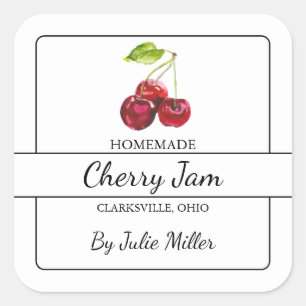 Homemade Cherry Jam Square Label