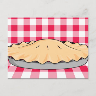homemade cherry pie on chequered background postcard