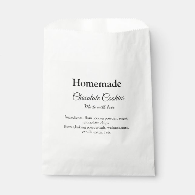 Homemade chocolate cookies made with love add text favour bags (Front)