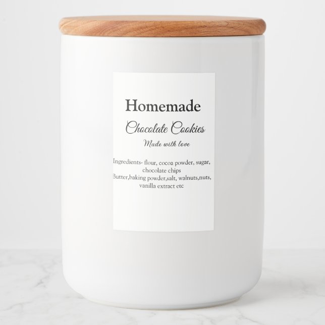 Homemade chocolate cookies made with love add text food label (Front)