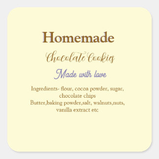 Homemade chocolate cookies made with love add text square sticker