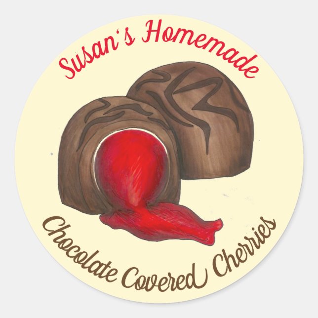 Homemade Chocolate Covered Cherry Cordials Candy Classic Round Sticker (Front)