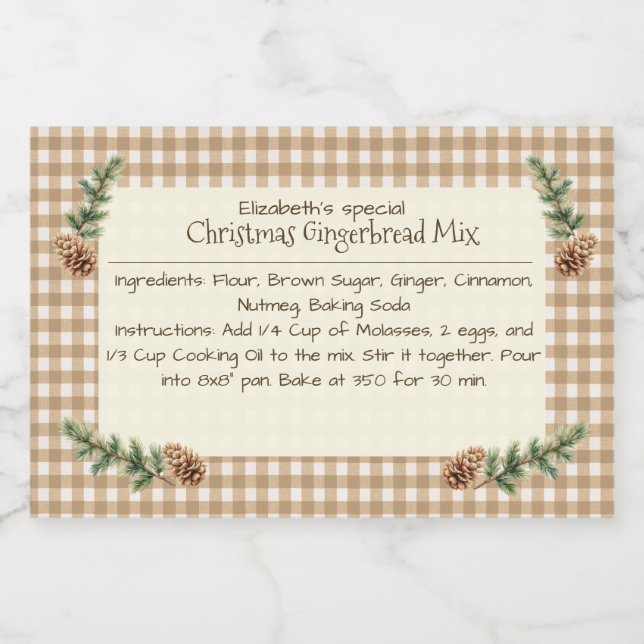 Homemade Christmas Baking Mix Gingham Pine Cones Food Label (Single Label)