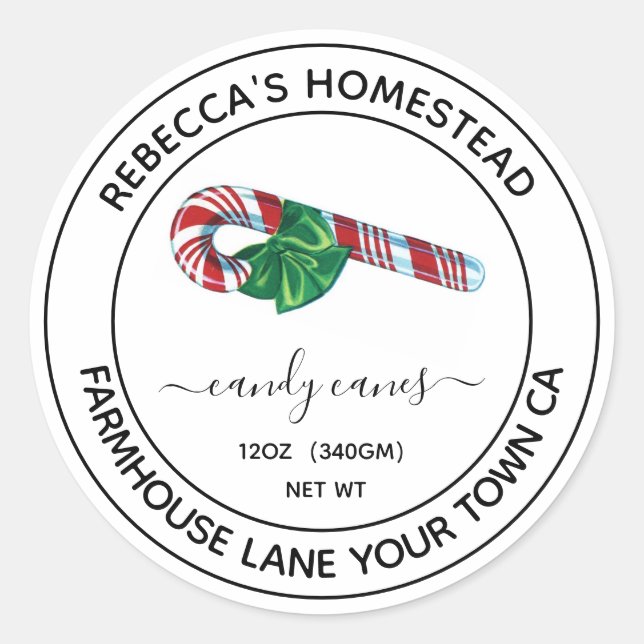 Homemade Christmas Candy Cane Labels (Front)