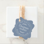 Homemade Christmas Cookies Vintage Blue Favour Tags<br><div class="desc">Rustic and simple homemade Christmas cookies label with the text made with love, Christmas cookies and your name in white handwritten chic script calligraphy and modern typography on a vintage blue background with a stylish touch of foliage. Simply add your name and the product name to the label. Exclusively designed...</div>