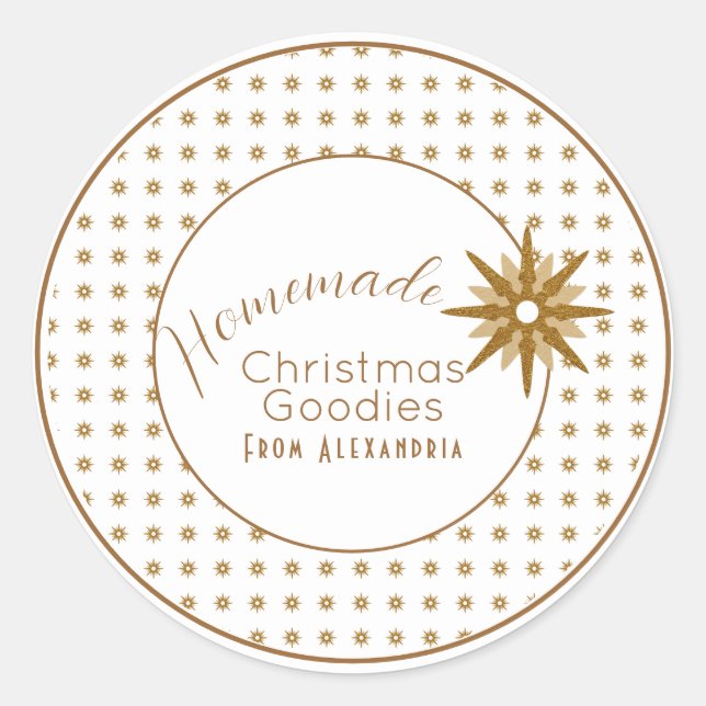Homemade Christmas Goodies | Gold Snowflake Classic Round Sticker (Front)