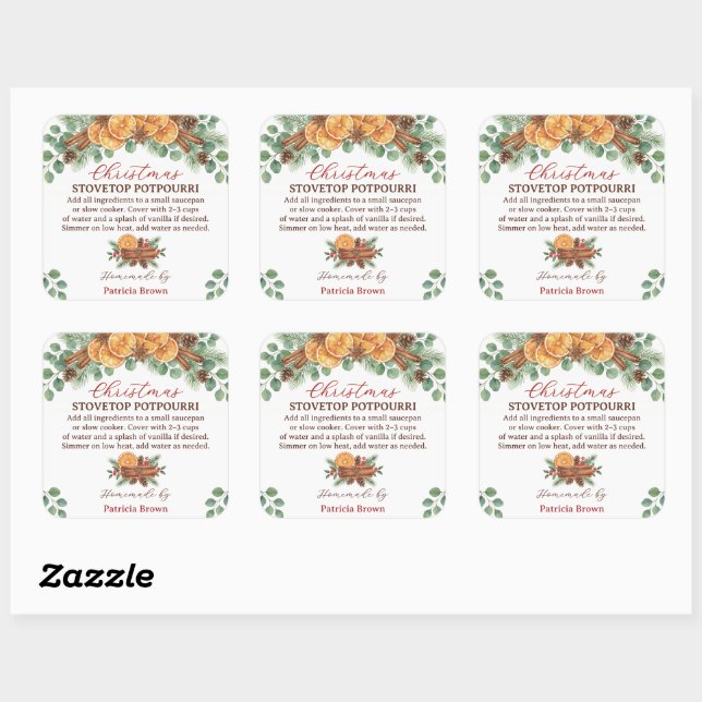 Homemade Christmas Stovetop Potpourri Recipe Square Sticker (Sheet)