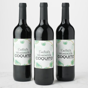 Homemade Coquito Recipe Palm Leaf Pattern Wine Label