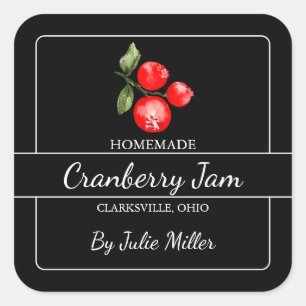 Homemade Cranberry Jam Square Label Black