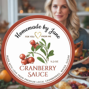 Homemade CRANBERRY Sauce Red Border Gold Heart Classic Round Sticker
