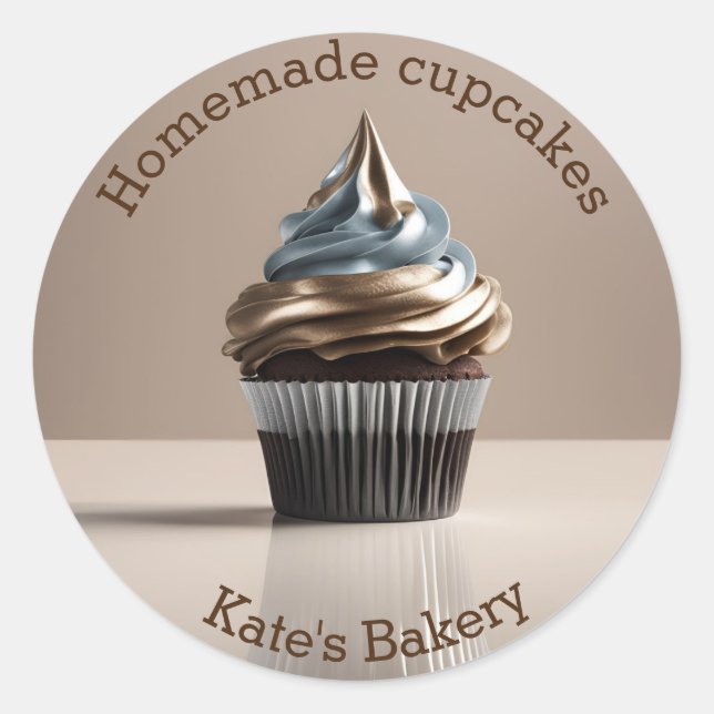 Homemade Cupcakes Gold Beige Round Sticker (Front)