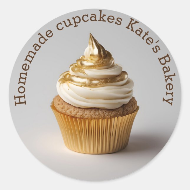 Homemade Cupcakes Gold Beige Round Sticker (Front)