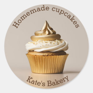 Homemade Cupcakes Gold Beige Round Sticker