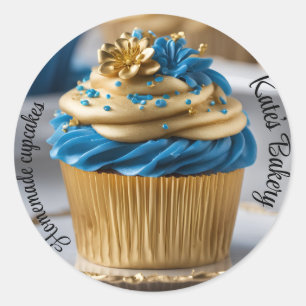 Homemade Cupcakes White Blue Round Sticker