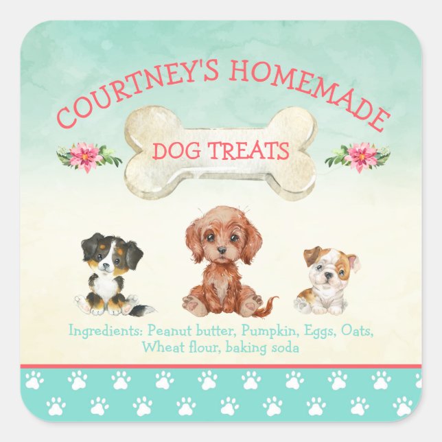 Homemade Dog Puppy Treat Square Sticker (Front)