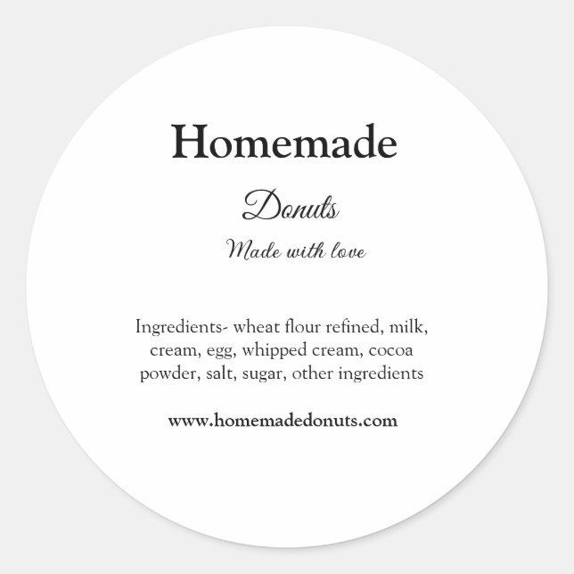 Homemade doughnuts made with love add text website classic round sticker (Front)