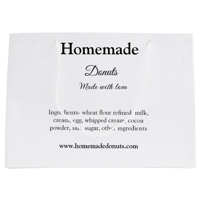 Homemade doughnuts made with love add text website large gift bag (Front)