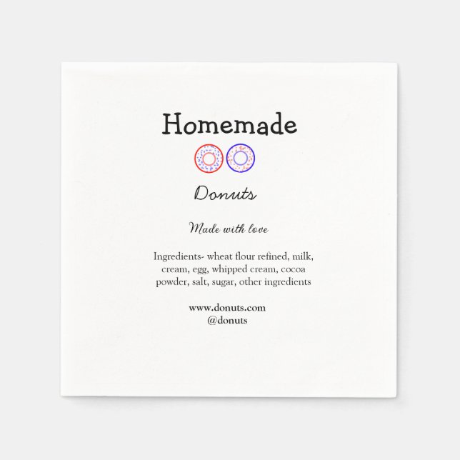 Homemade doughnuts made with love add text website napkin (Front)