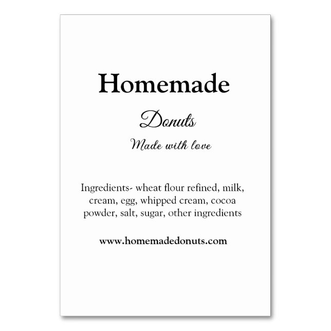 Homemade doughnuts made with love add text website table number (Front)