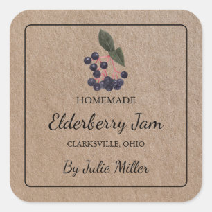 Homemade Elderberry Jam Square Kraft Paper Label