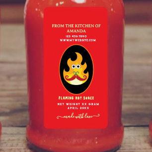 Homemade Flaming Custom  Hot Sauce Label 