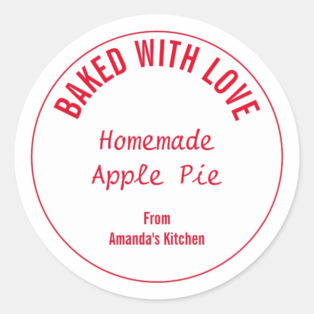 Homemade Food Christmas Gift Party Favour Red Whit Classic Round Sticker (Front)