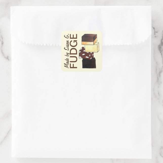 Homemade Fudge Candy Confectionery Made Baked By Square Sticker (Bag)