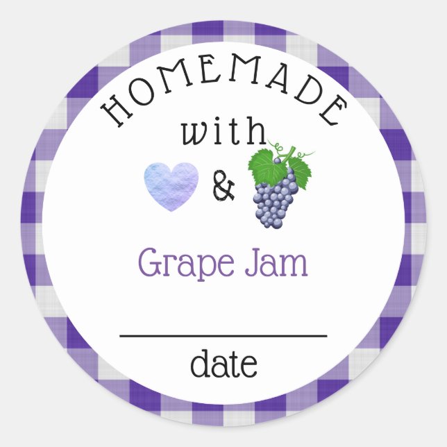 Homemade Grape Jam Jelly Gingham Classic Round Sticker (Front)
